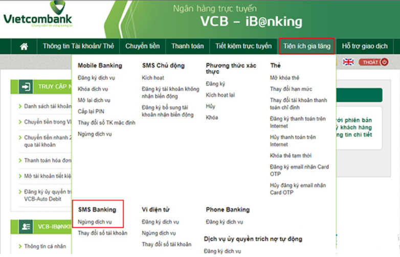 Cách Hủy Dịch Vụ Tin Nhắn SMS Banking Vietcombank trên điện thoại 2022