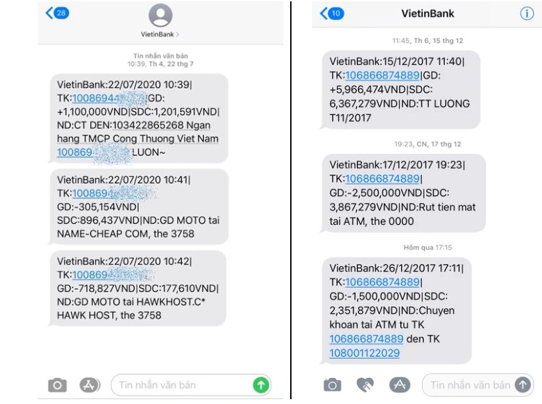 Kiểm tra số dư Vietinbank qua SMS