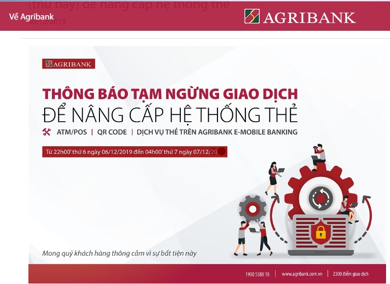 Ngân hàng Agribank bảo trì để làm gì?